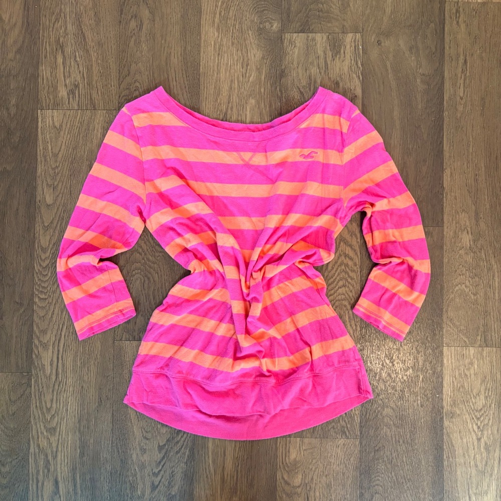 Vintage Y2K Mall Core Style Authentic Hollister Striped Raglan Sleeve T Shirt